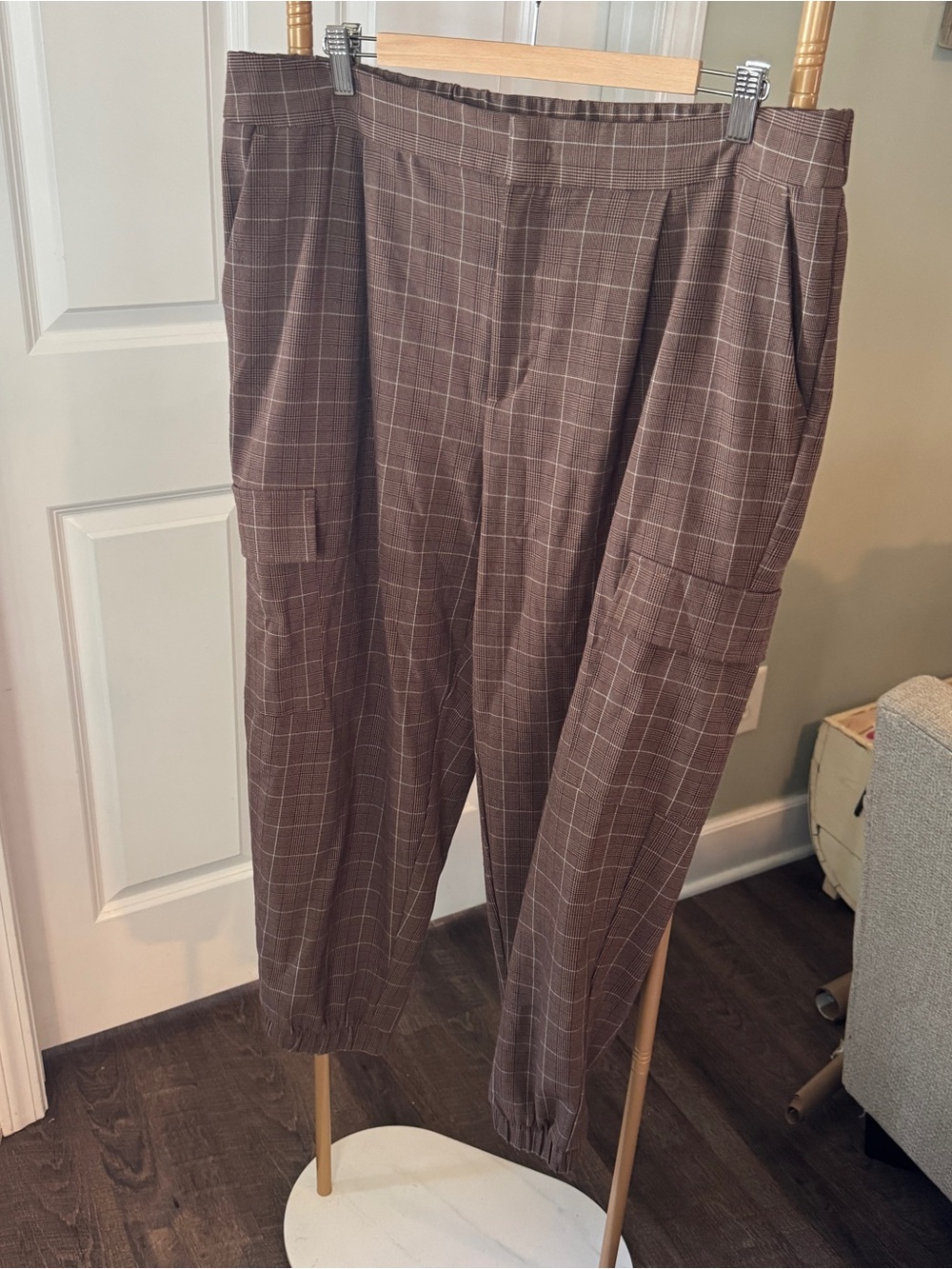 a new day Brown Plaid Cargo Jogger Pants